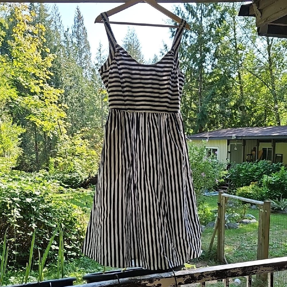 Collectif Black and White Striped Midi Dress